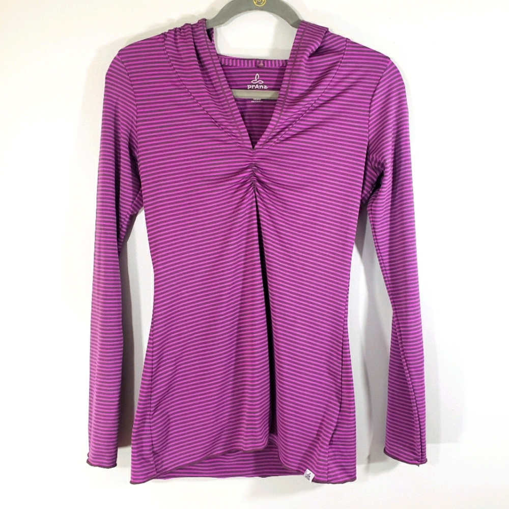 PRANA Perry striped hooded pullover active shirt